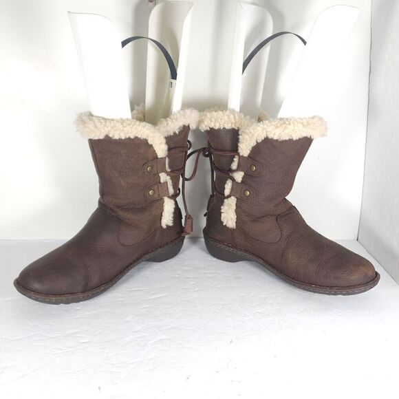 UGG Women's Akadia US 8 Brown Leather Shearling Lined Lace Up Winter Boots - Picture 5 of 13